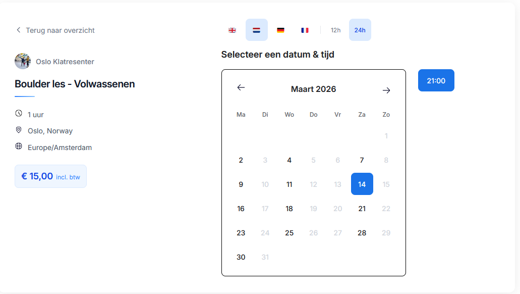 De boekingspagina van een personal trainer in Planurr op mobiel en desktop